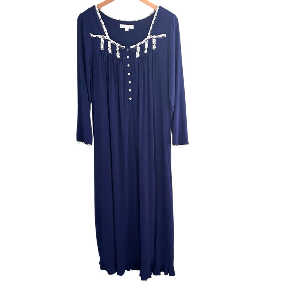 Eileen West Long Navy Blue Modal Nightgown Size Small